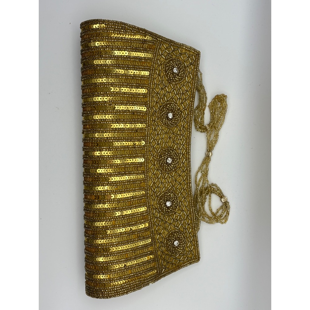 AWIYA Gold Beaded Sequin Evening Clutch Bag Rhinestone Accents Wedding Formal